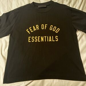 Fear of God Essentials Black Tee with Gold Print